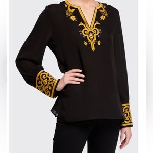 Kobi Halperin Black V-Neck Long Sleeved Blouse 100% Silk Large
